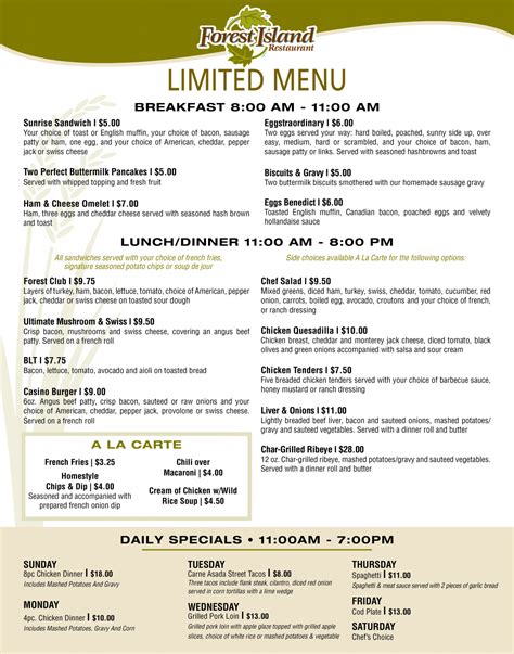 Menomini Casino Menu