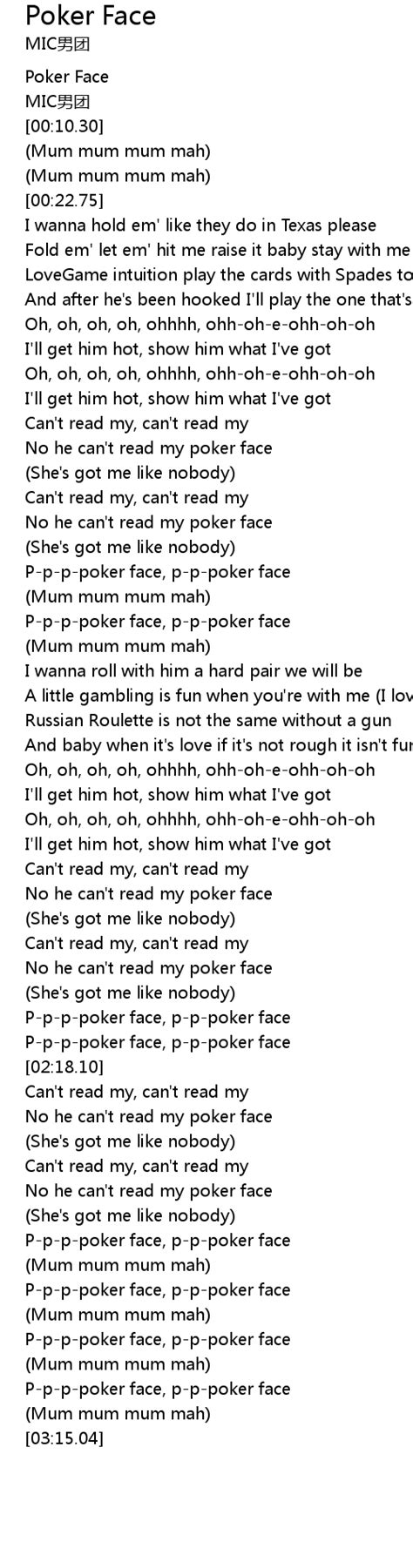 Poker Face Tekst Eu Prevod