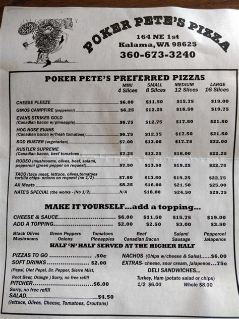 Poker Pete Pizza Kalama Wa Menu