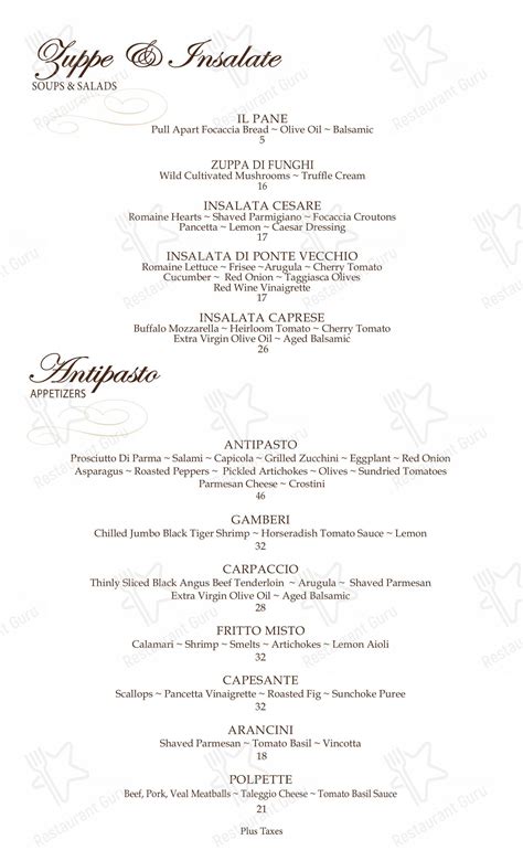 Sorte Ponte Casino Menu