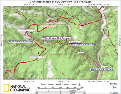 Willis Creek Slot Canyon Mapa Da Trilha